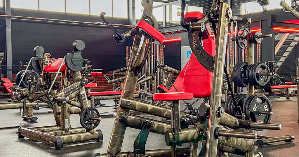 Plate loaded biomechanics strength machine designed for natural movement, better muscle engagement, and safer strength training in a commercial gym.